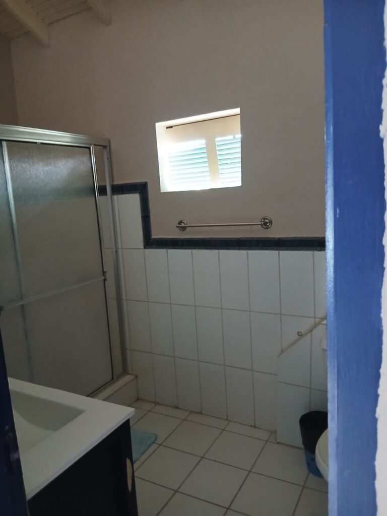 Bona Villa, Bon Accord, Tobago: an en-suite bathroom with a glazed shower cubicle.
